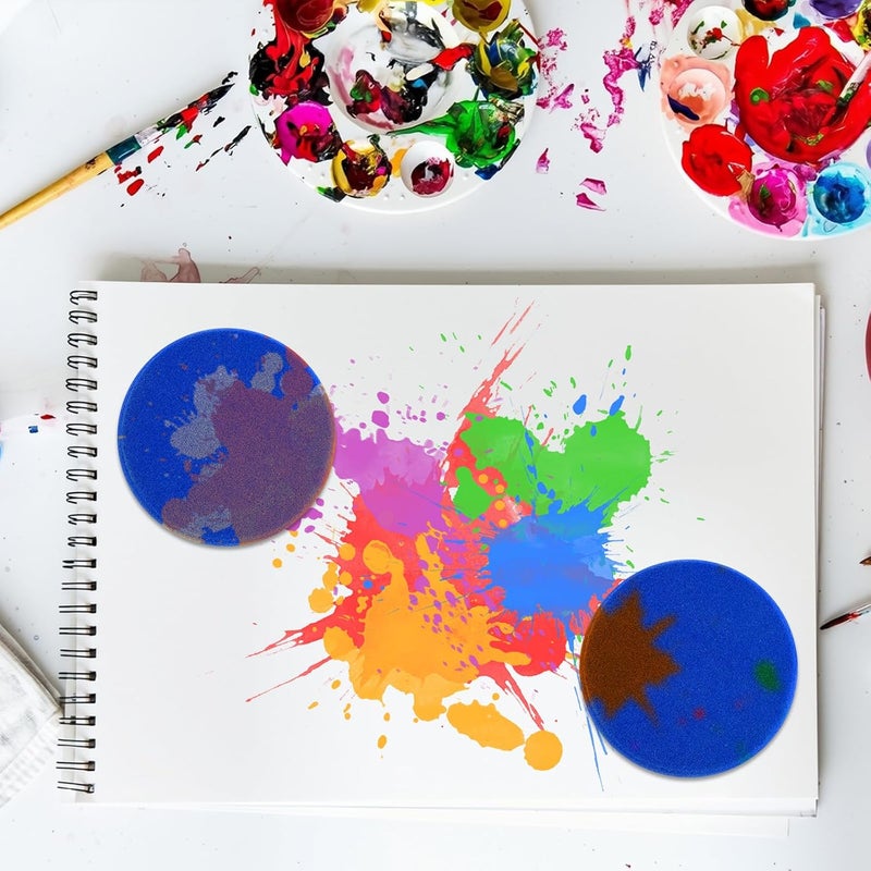 Pretwad 4PCS Double-Side Round Paint Sponge Applicators - 3.1 Inch Blue Round Detail Sponges Painting Sponges for Acrylic Oil Watercolor Art & Car Waxing Kitchen Cleaning - Image 5